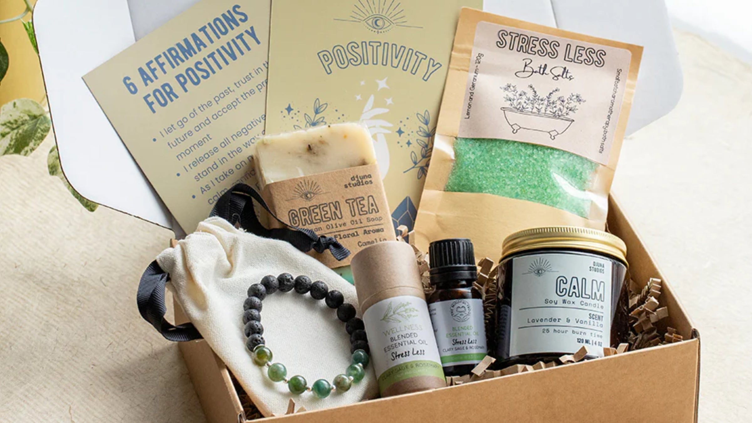 Self-love wellbeing gift boxes for yourself or friends and family filled with pampering items like candles and bath salts...