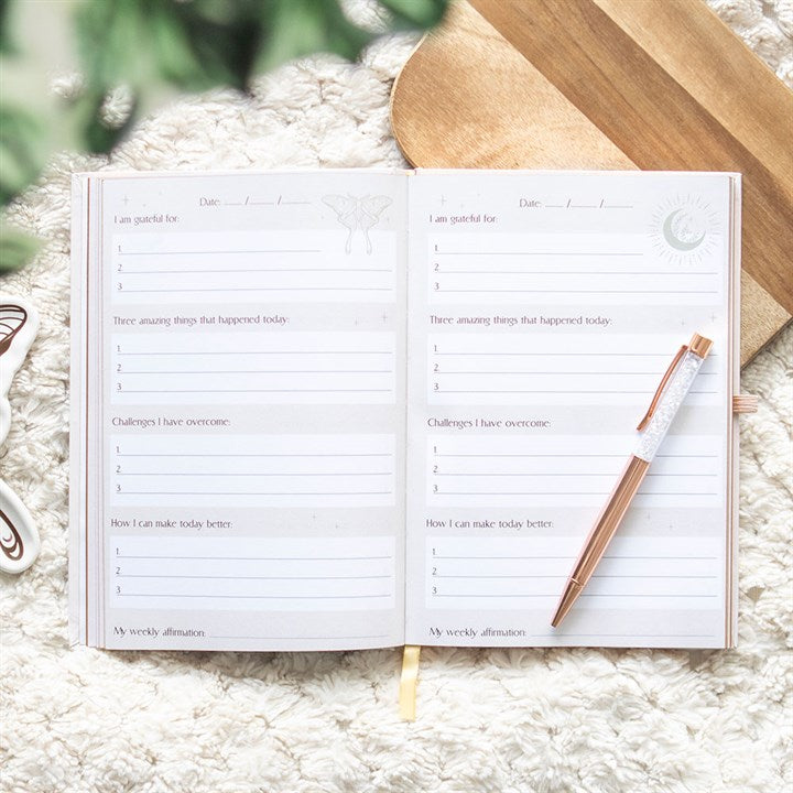 Luna Moth Daily Reflection Journal and Clear Quartz Crystal Pen