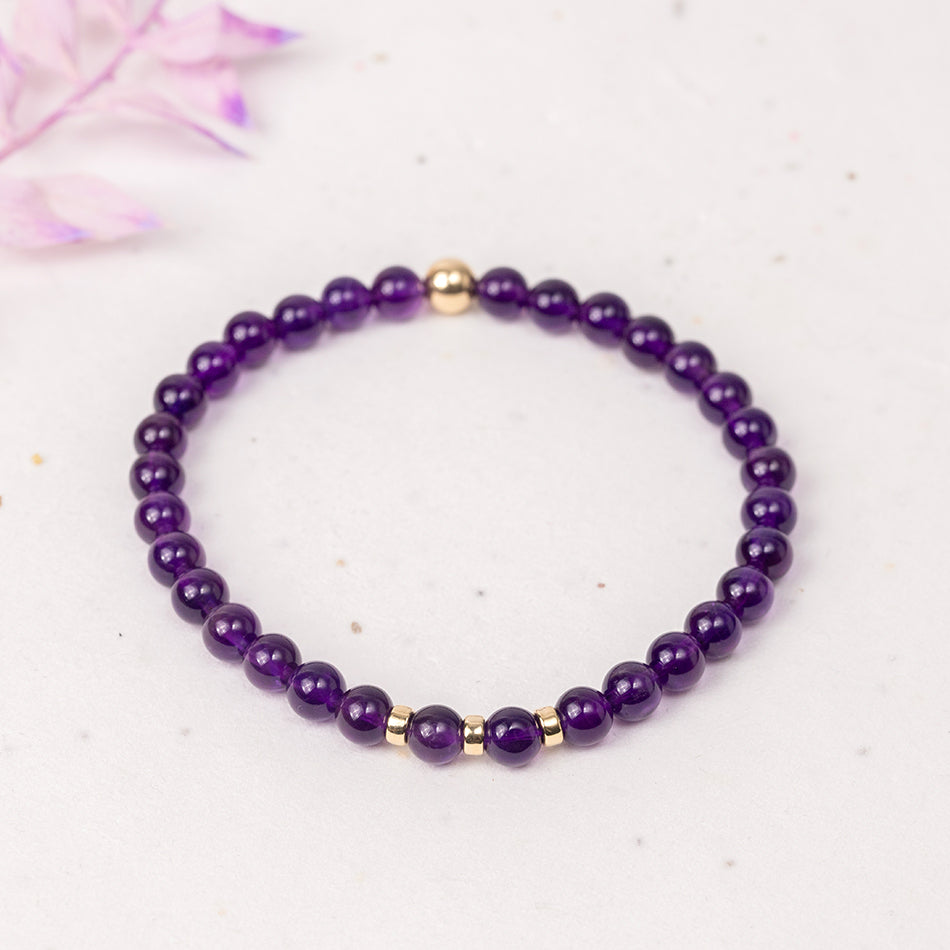 Amethyst Gemstone Bracelet - 6mm Beads with Gold Filled Accents – Djuna ...