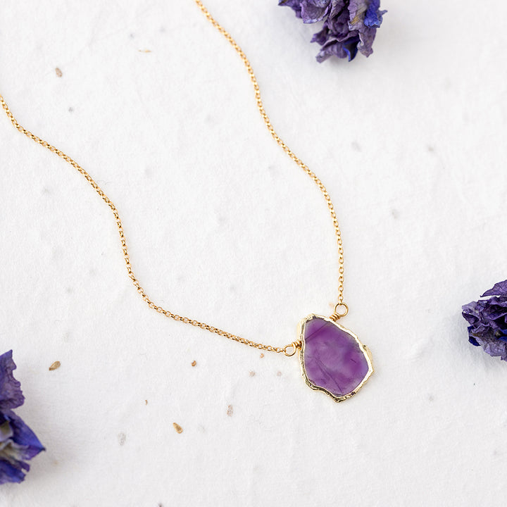 Amethyst Gemstone Slice Necklace