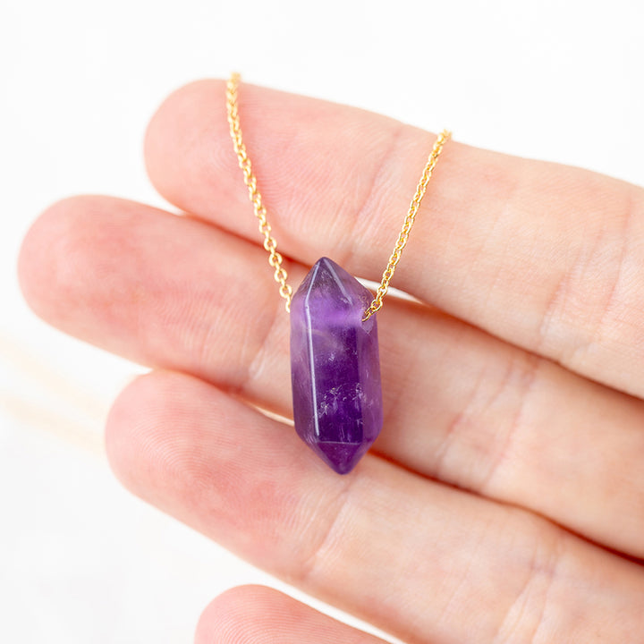 Amethyst Necklace with Golden Sun