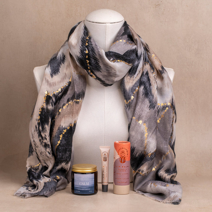 Black and Gold Wave Scarf - Calm Gift Set - Djuna Studios