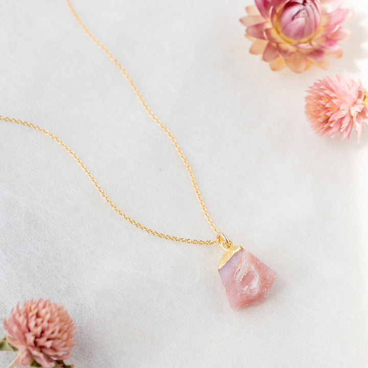 Raw Pink Opal Gold Dipped Necklace