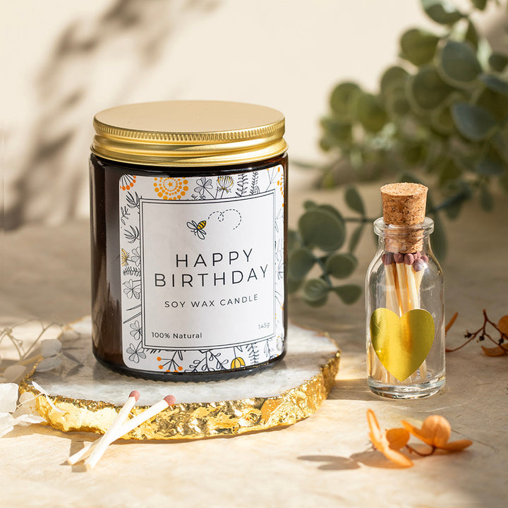 Happy Birthday Gift Box - Bee Earrings & Candle