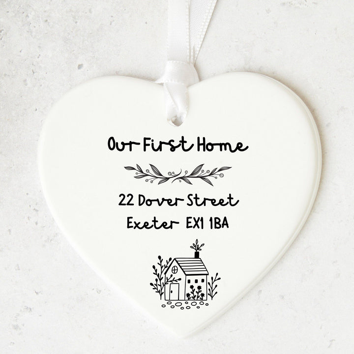 Our First Home Keepsake Heart Shape Ceramic with Doodle House