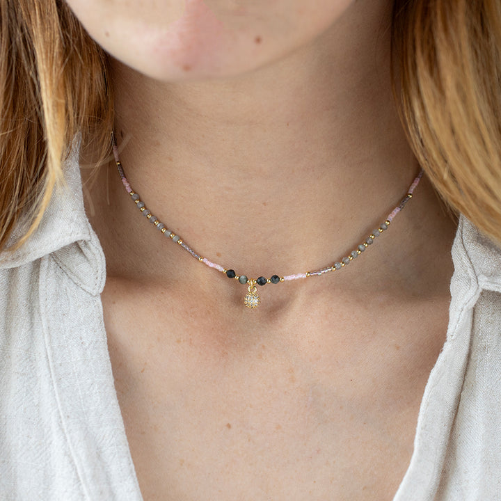 Labradorite and Rose Quartz Gemstone Necklace