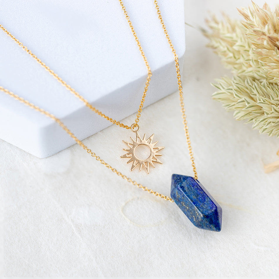 Lapis Lazuli Necklace with Golden Sun