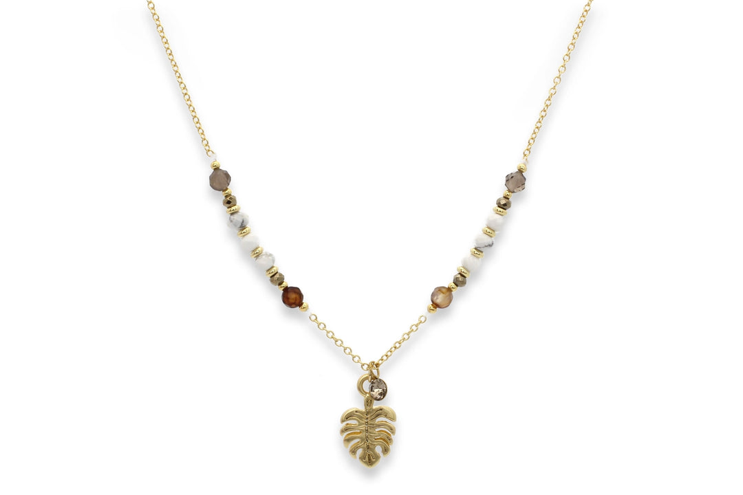 Monstera Leaf Pendant Gemstone Necklace