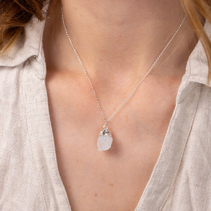 Raw Moonstone Necklace with Silver Dipped Pendant
