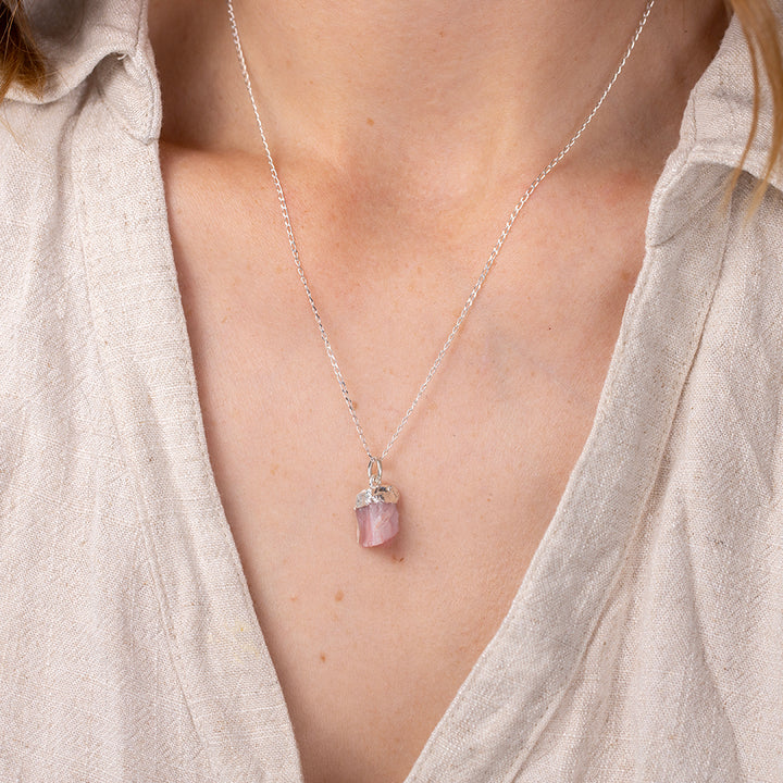 Raw Pink Opal Silver Dipped Necklace