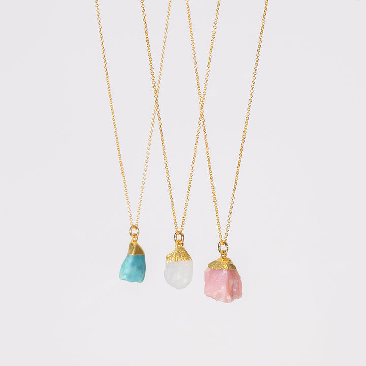 Raw Moonstone Necklace with Gold Dipped Pendant