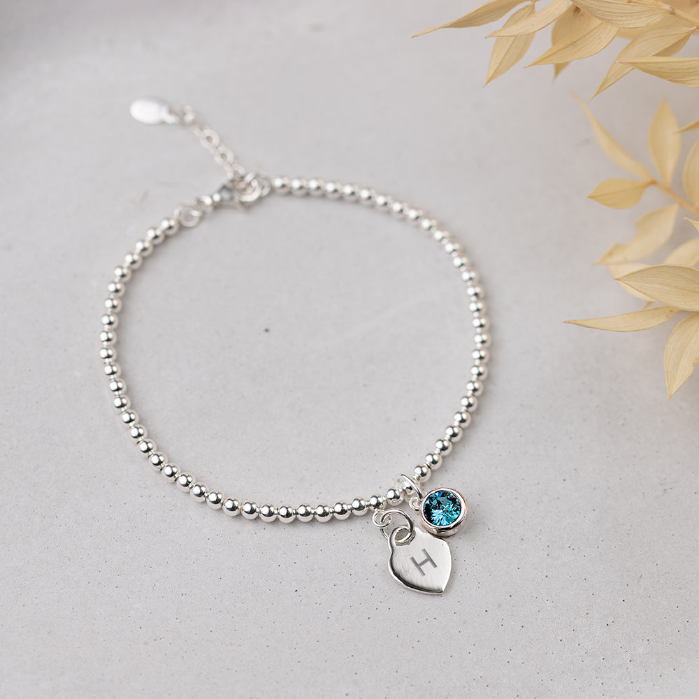 Personalised March Birthstone Bracelet - Aquamarine Crystal