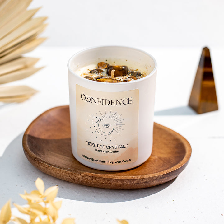 Confidence Candle with Tiger Eye Crystals