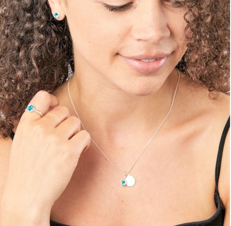 Personalised December Birthstone Necklace - Blue Zircon Crystal