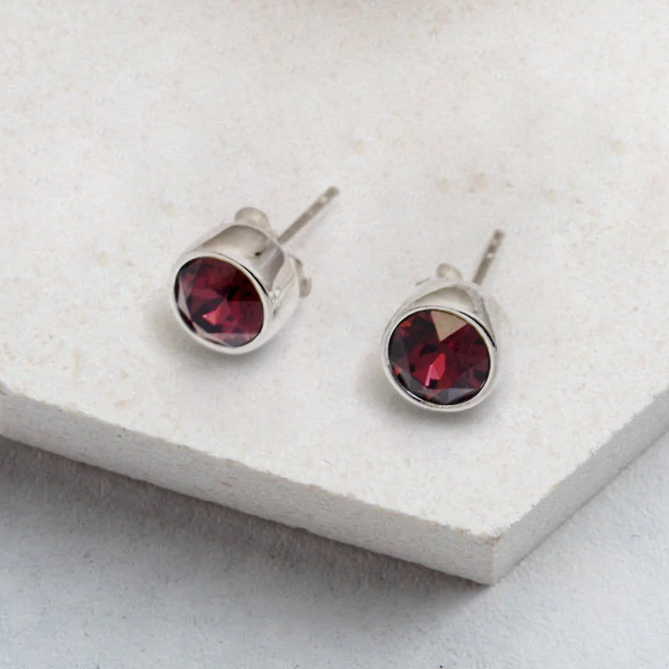 January Birthstone Earrings - Burgundy Crystal