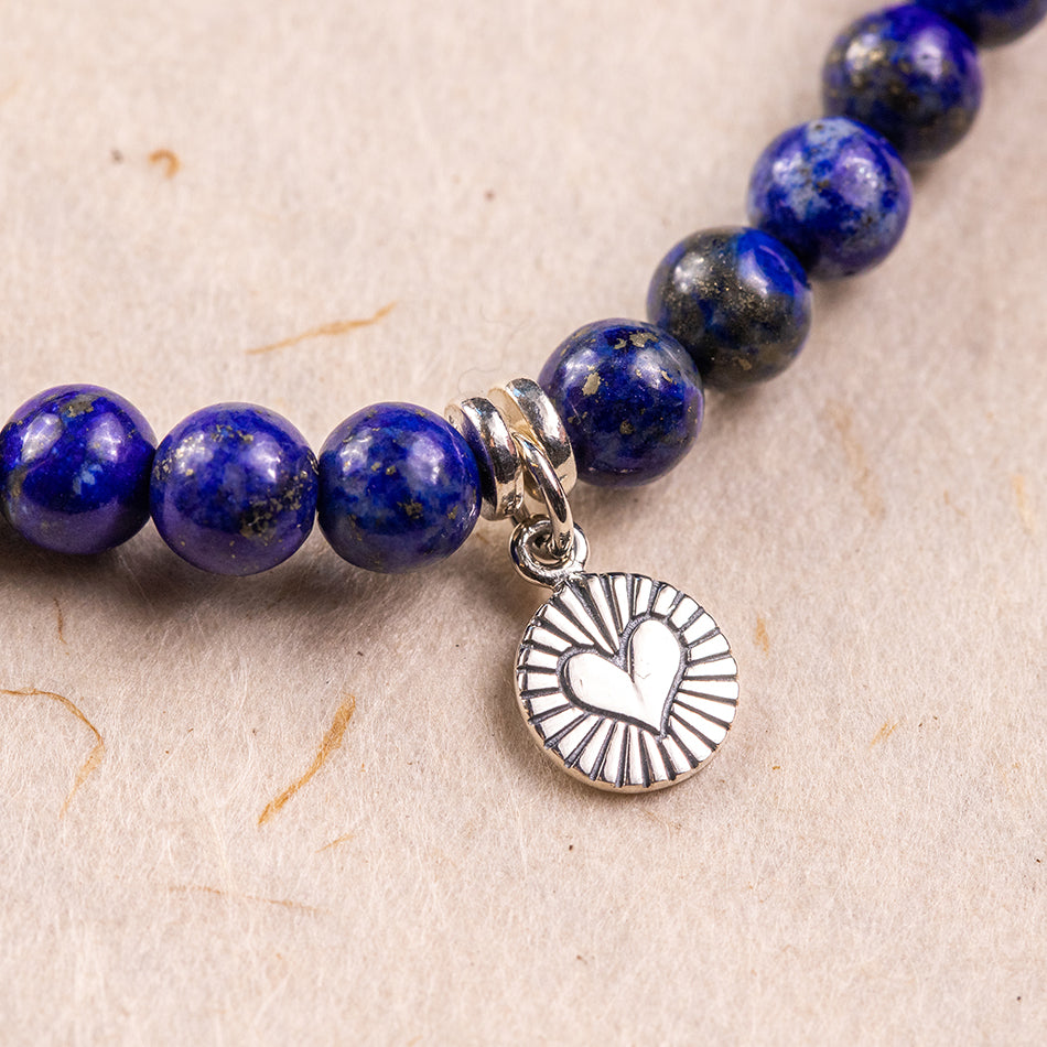 Lapis Lazuli Gemstone Bracelet with Charm 6mm