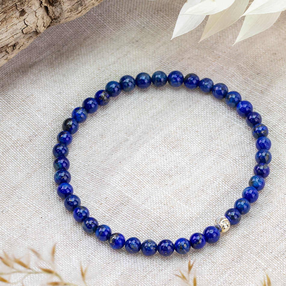 Lapis Lazuli Crystal Healing Bracelet - with genuine gemstones and sterling silver accent bead
