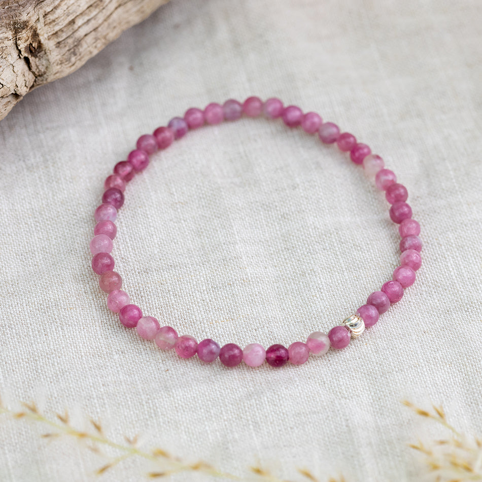 Pink Tourmaline Bracelet with sterling silver beads