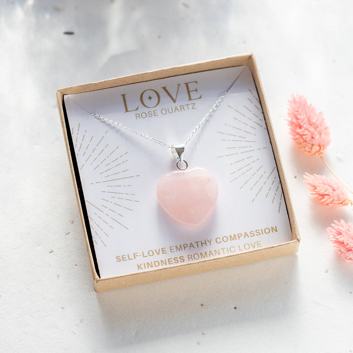 Rose Quartz Crystal Heart Necklace for Love