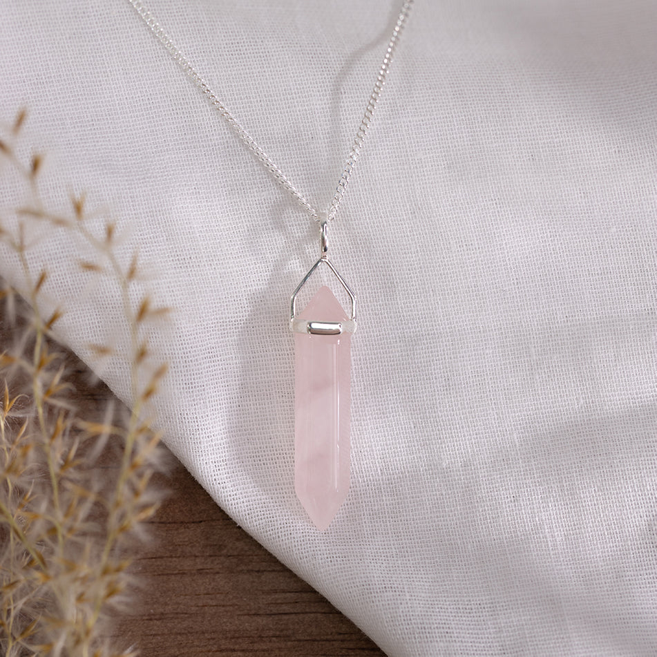 Rose quartz pendant on sale necklace sterling silver