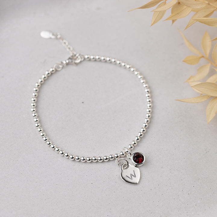 Personalised January Birthstone Bracelet - Burgundy