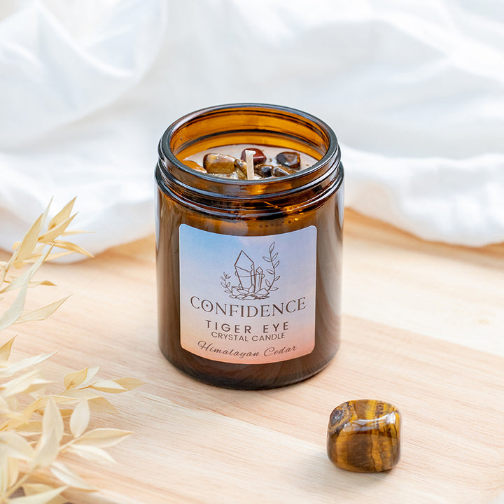 Tiger Eye Crystal Candle - Confidence