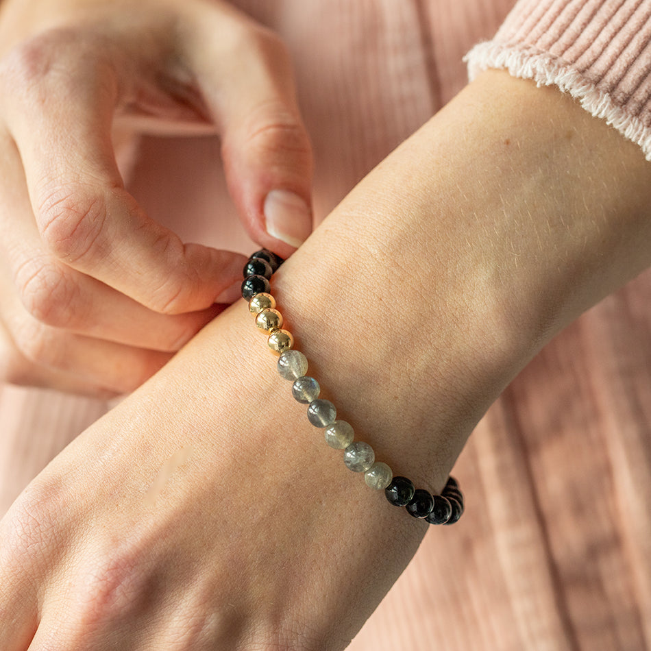 Marama - Bracelet Labradorite Noir - ajustable - pierre gemme - bracelet  femme - vegan