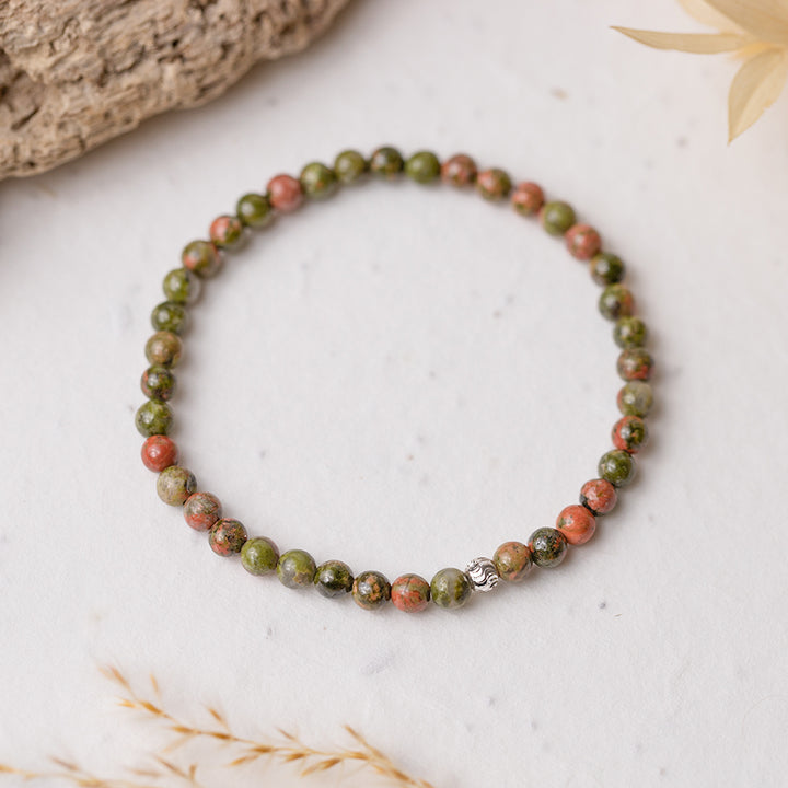 Unakite Gemstone Bracelet 4mm