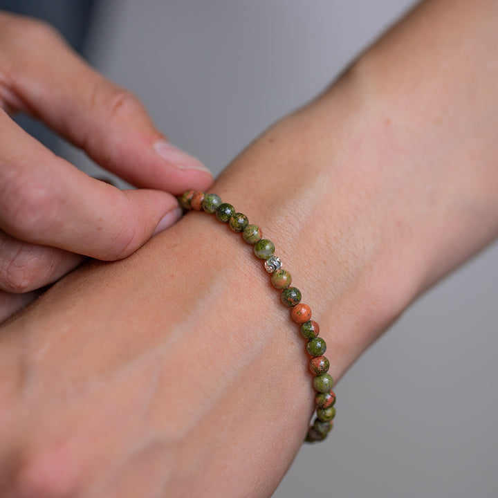 Unakite Gemstone Bracelet 4mm